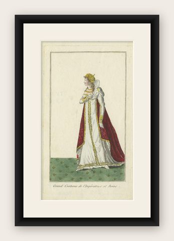 Antique Costume Print of the Empress and Queen of France 'circa 1810', shown framed