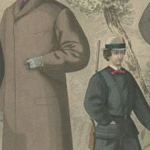 Antique Fashion Print of Male Costumes, 1864, close-up 2