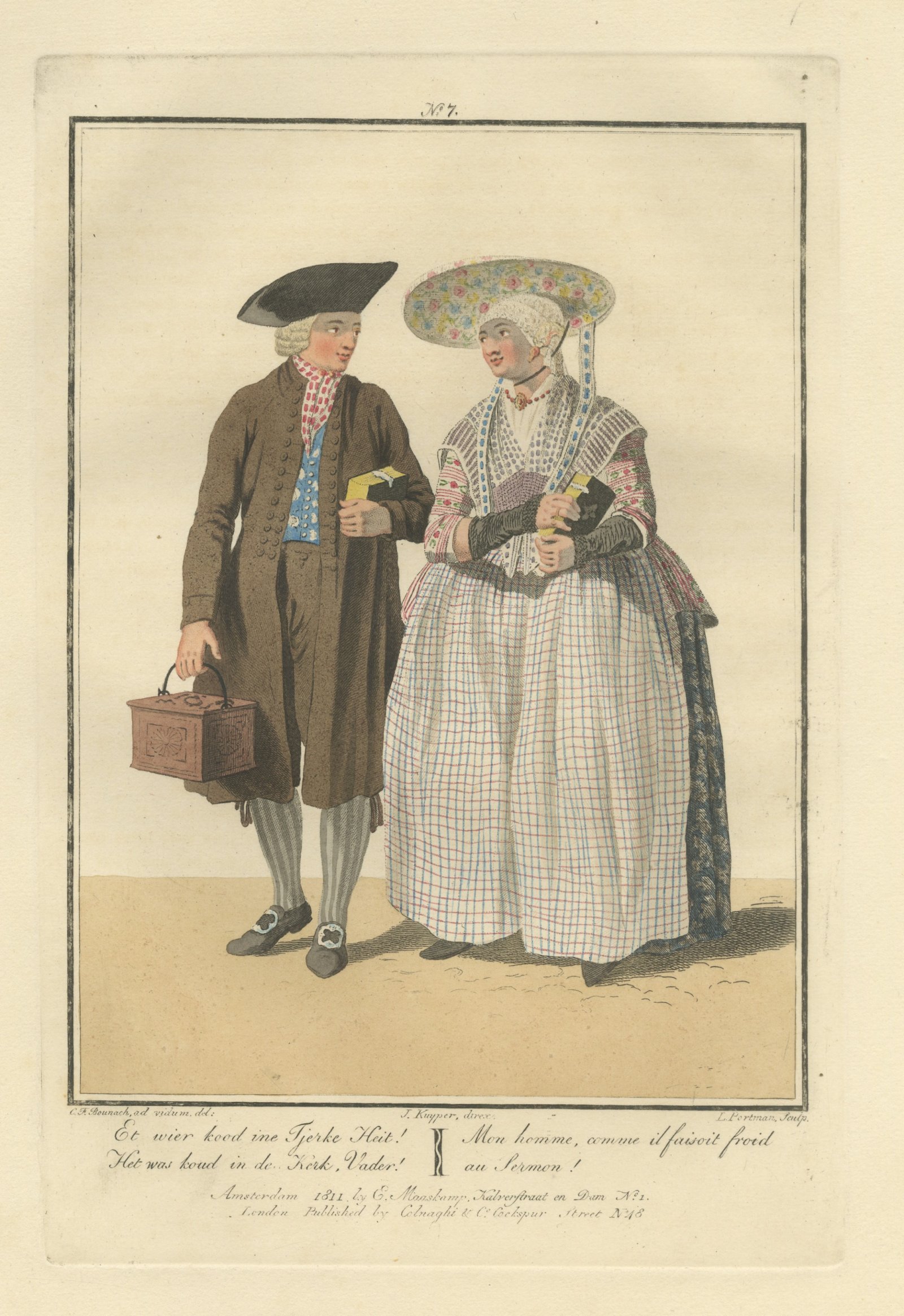 Frisian Couple after the Sermon, Dutch Costume Print, 1811