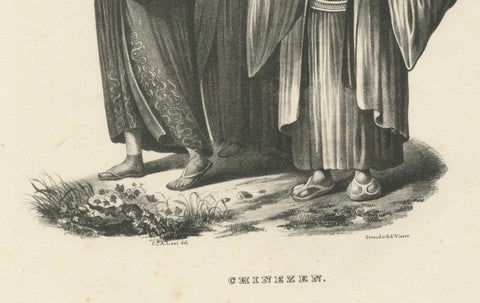 Antique Lithograph of Chinese Figures in Tradional Attire, Brodtmann 1827, close-up 1