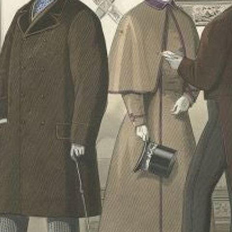 Decorative Antique Fashion Print of Males in Costume, 1860, close-up 2