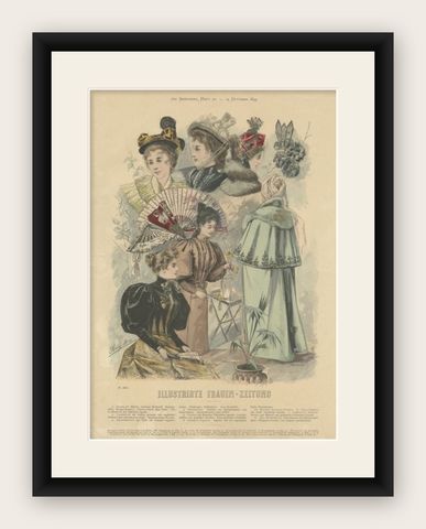 Antique Female Fashion Print by Breitkopf, 1894, shown framed