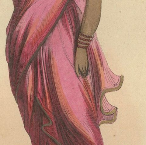 Elegant 1844 Lithograph of a High-Class Indian Woman in Traditional Saree, close-up 6