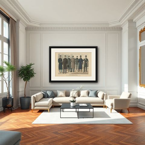 Antique Print of Fashion in November 1882 by Klemm & Weiss, circa 1900, shown framed in a room