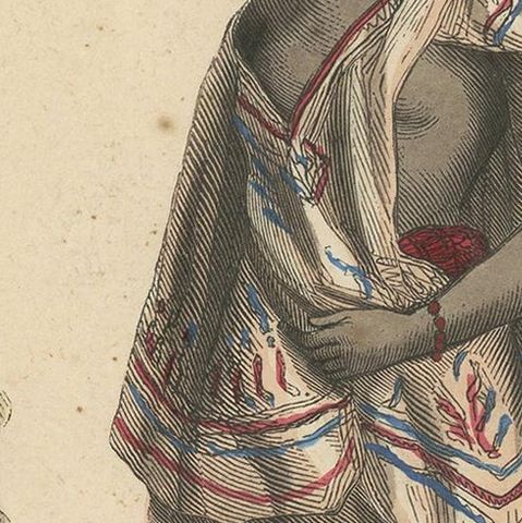 Antique Costume Print of Inhabitants of Guatemala by Wahlen, 1843, close-up 1