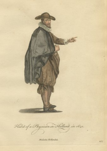 Physician in Holland in 1640, Hand Colored Jefferys Costume Plate, 1757