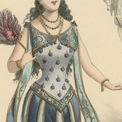 Antique Fashion Print, Lady in Oriental Costume by G. Donjean, c.1870, close-up 2