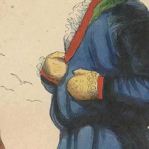 Antique Costume Print of Lapps by Wahlen, 1843, close-up 1