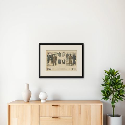 Original Antique Fashion Print for Men, Published in November, 1898, shown framed on a wall