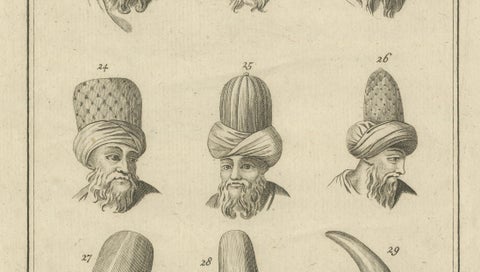 Antique Ottoman Turban Study, 18th Century Costume Headgear Engraving, ca.1774, close-up 2