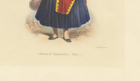 Peruvian Women's Costumes, Huarochirí & Huancavelica, Hand-Colored, 1841, close-up 4