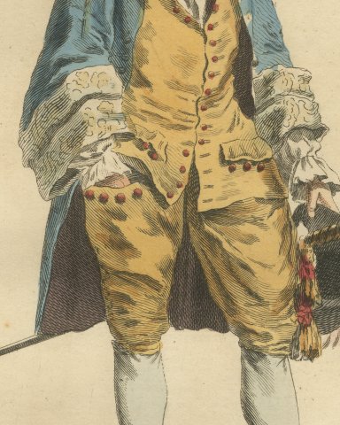 French Man of Quality in 1700 in a Blue Coat, Jefferys Costume Plate, 1757, close-up 2
