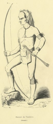 Native of Vanikoro, Antique Wahlen Costume Print, 1843-1844