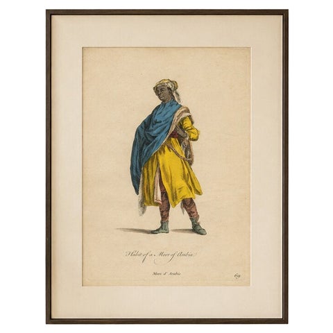 Arabian Moor in Yellow Robe, Antique Hand-Colored Costume Print, 1749
