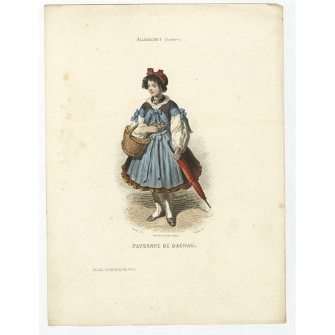 Antique Print of a Peasant Woman from Dachau Near München in Germany, 1850, view 2