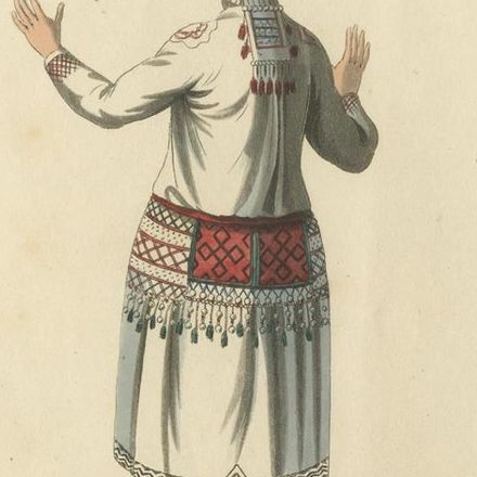 Ethnic Elegance: The Mordvin Attire of 19th-Century Russia Engraved, 1814, close-up 1