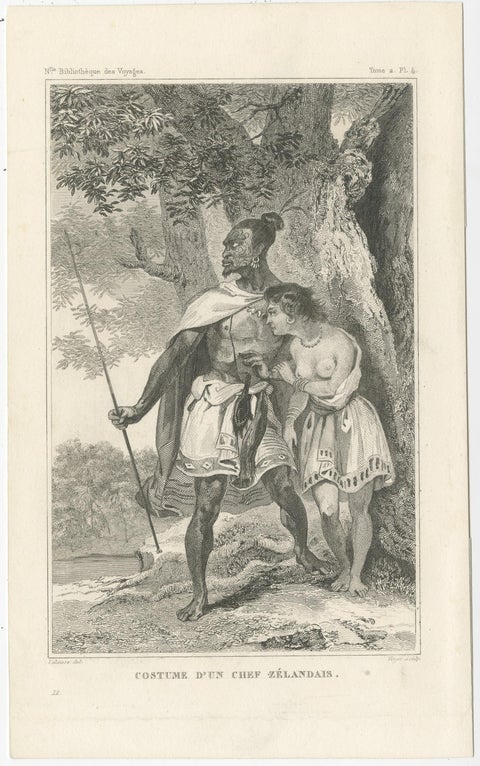 Antique Print of a Costume of a New Zealand Chief, view 2