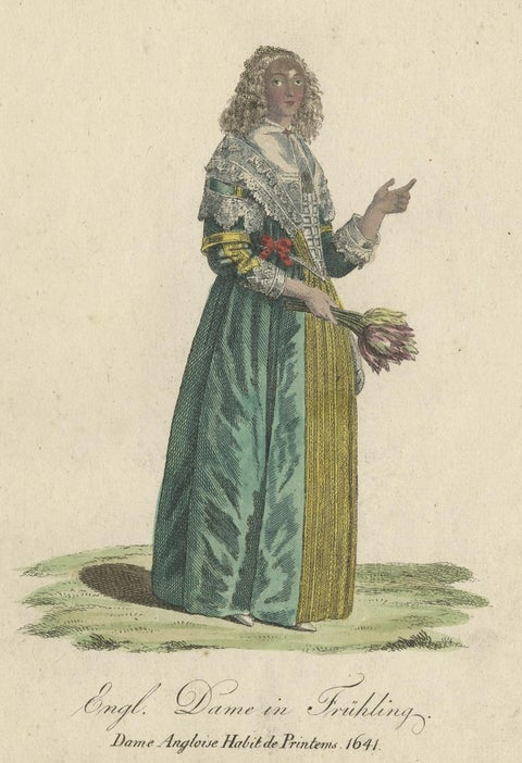 Rare Hand-Colored Engraving of an English Lady, Wearing a Spring Dress, 1805, close-up 1