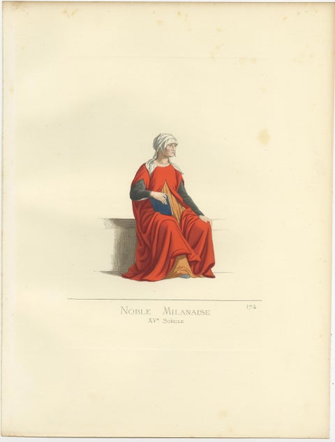 Antique Print of a Noblewoman from Milan, Italy by Bonnard, 1860, view 4