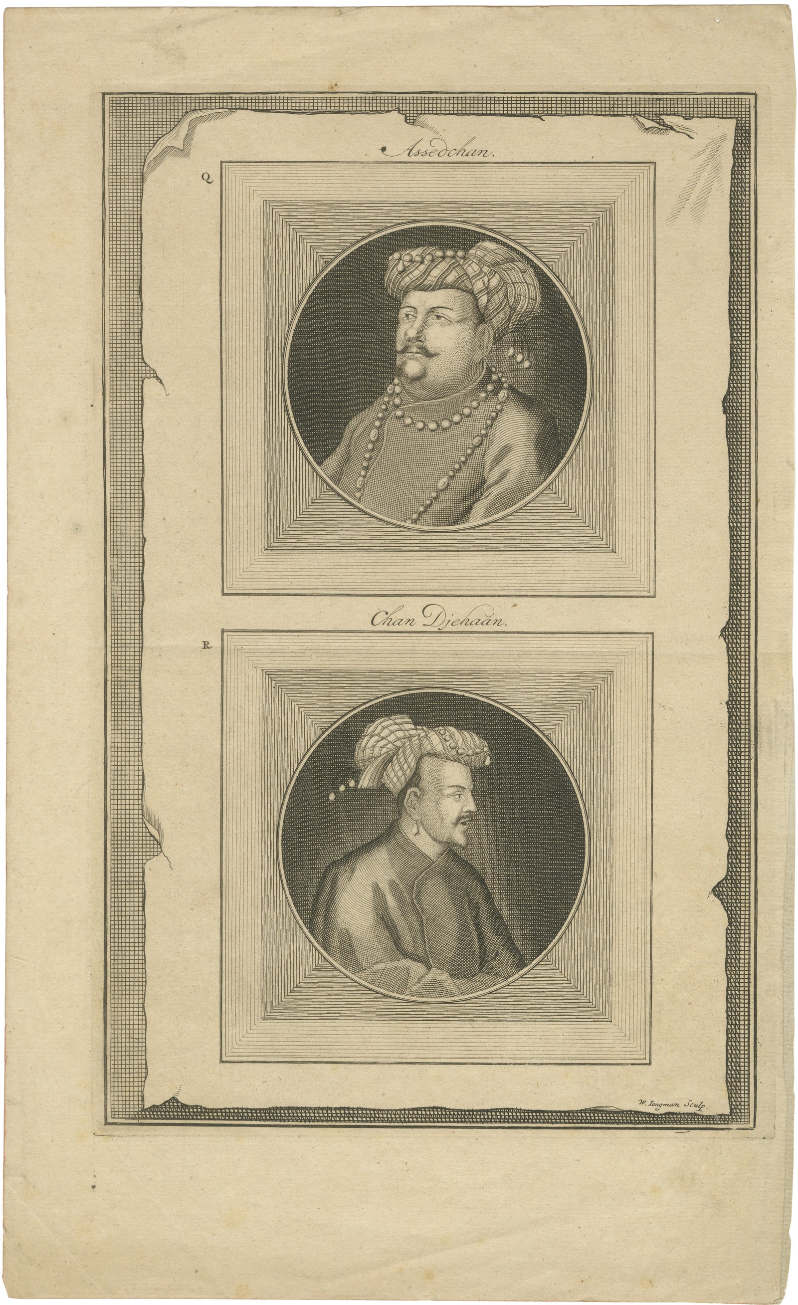Mughal Nobles Asad Khan & Khan Jahan Portrait Engraving, Valentijn, c.1726