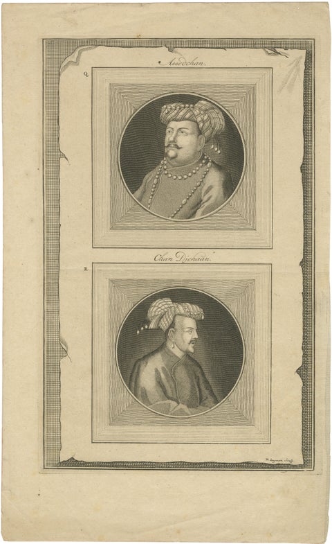 Mughal Nobles Asad Khan & Khan Jahan Portrait Engraving, Valentijn, c.1726