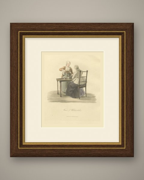 Women of Willemstad taking Tea, Antique Ackermann Print, 1817, shown framed