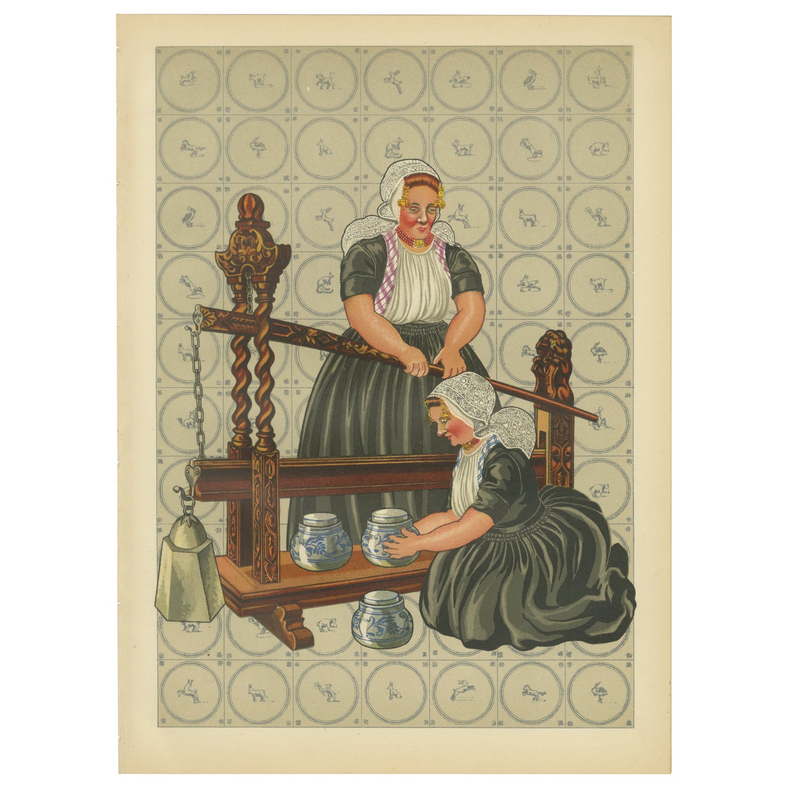 Walcheren Town Dress: Middelburg-Ambacht Women at a Cheese Press, 1932