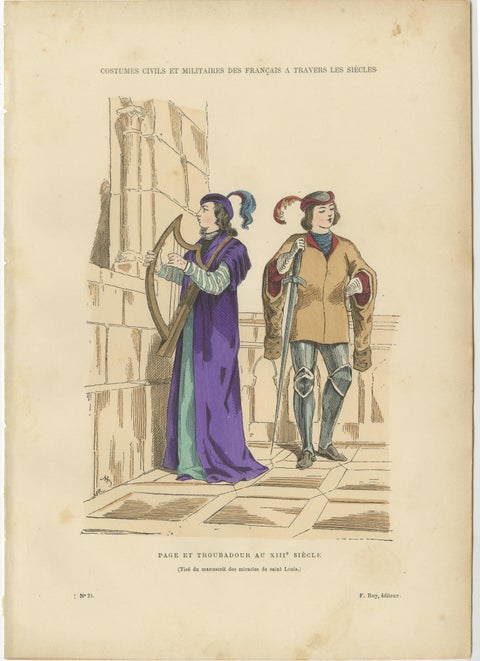 Set of Six Antique French Medieval Costume Prints by F. Roy, circa 1860, view 5