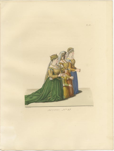 Medieval Courtly Costumes and Figures, Complete Set of 10 Hand-Colored, 1845, view 3