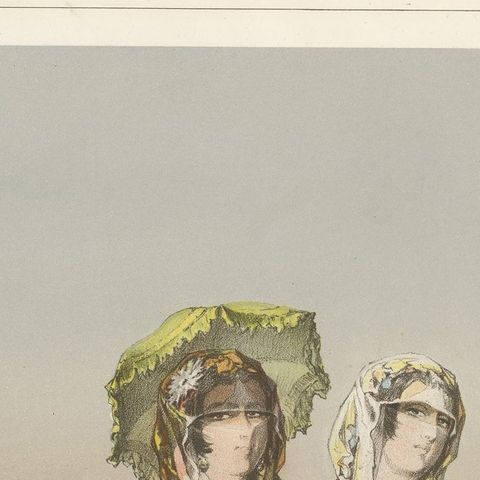 Antique Chromolithographed Print of Turkish Ladies Walking, close-up 1