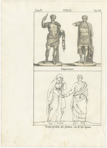 Roman Emperor Statues and the Prefect Probus with His Wife, Lithograph, 1842, view 2