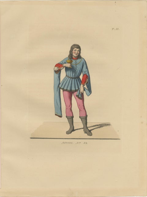 Six Hand-Colored Lithographs of Medieval Italian Costume, Circa 1860, view 5