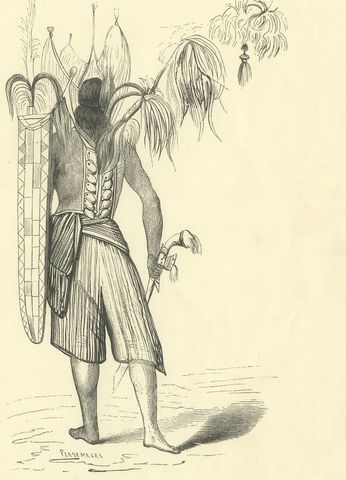Warrior of the Island of Solor, Antique Wahlen Costume Print, 1843-1844, close-up 1