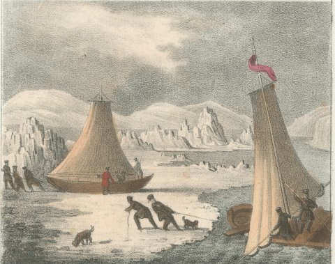 Dalecarlian Peasant, Finns and Boats on the Frozen Gulf of Bothnia, 1842, close-up 2