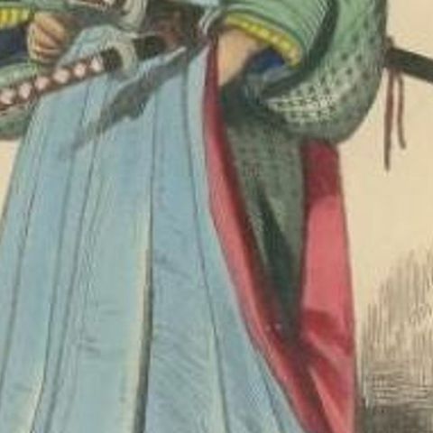 Antique Print of a Japanese Ceremonial Costume, 1843, close-up 2