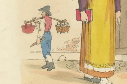 Italian Costume, Female of Vercelli, Hand-Coloured Print by R. Bridgens, 1835, close-up 2