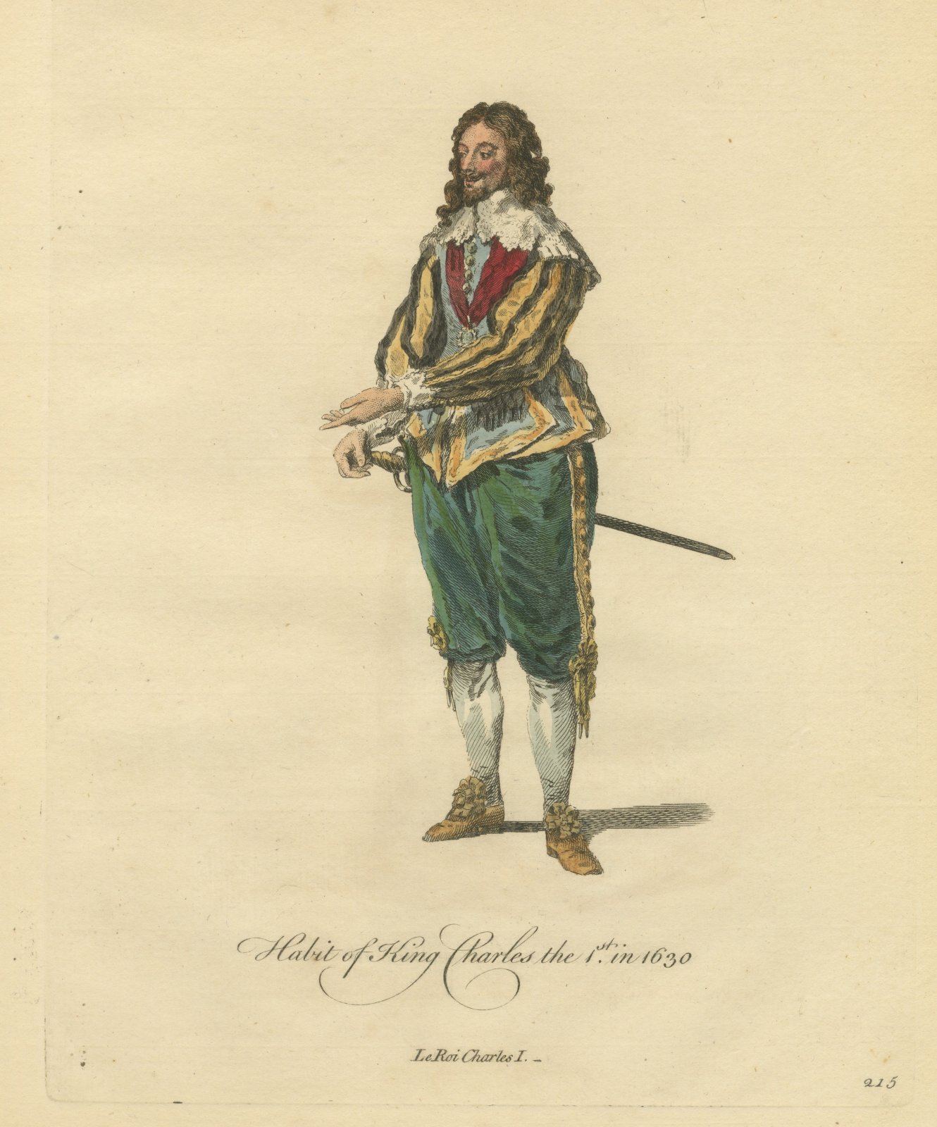 King Charles I in 1630, Caroline Court Costume, Jefferys Costume Print, 1757