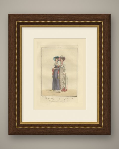 The Promenade, Two Young Women, Dutch Costume Print, 1811, shown framed