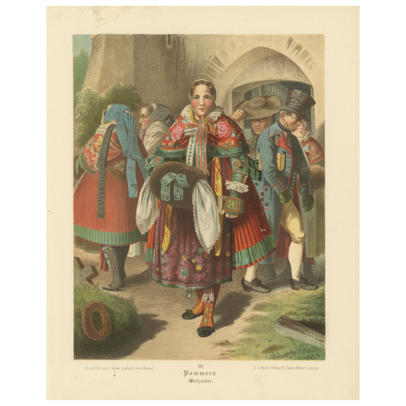 Pomeranian Traditional Costume Chromolithograph, Weizacker, c.1875