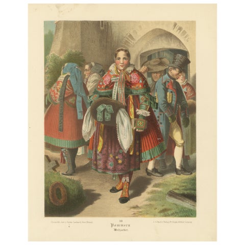 Pomeranian Traditional Costume Chromolithograph, Weizacker, c.1875