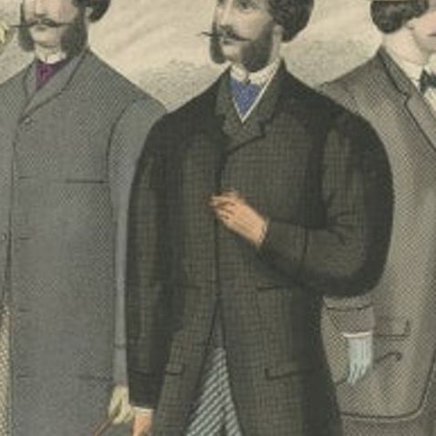 Old Fashion Print of Various Men Illustrating the Fashion Trends of May, 1862, close-up 2