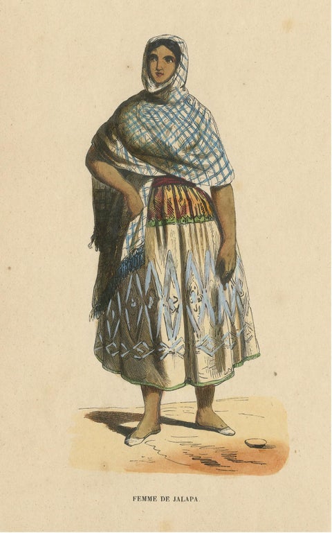 Antique Costume Print of a Female in Jalapa by Wahlen, 1843, view 3