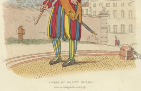 Papal Swiss Guard & Pioneer, Vatican Military Costumes, Polidori c.1820, close-up 4