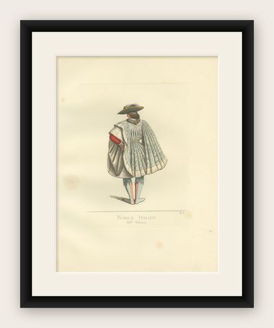 Antique Print of an Italian Nobleman, 14th Century, by Bonnard, 1860, shown framed