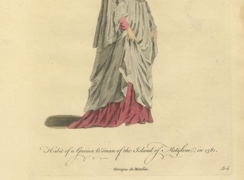 Grecian Woman of Meteline Costume Print, Hand-Colored Jefferys 1749, close-up 6