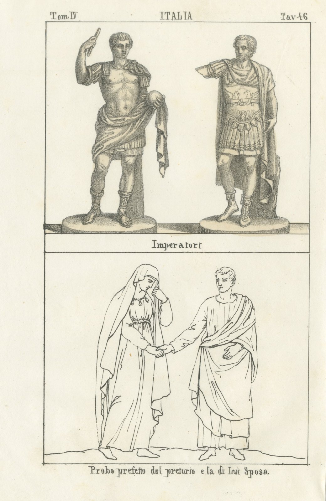 Roman Emperor Statues and the Prefect Probus with His Wife, Lithograph, 1842
