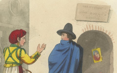 Costume Print: Traditional Dress of Rome, 1820 Hand-Colored Engraving, close-up 3