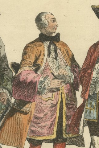 Three English Gentlemen of 1735, 1745 and 1755, Jefferys Costume Print, 1757, close-up 2
