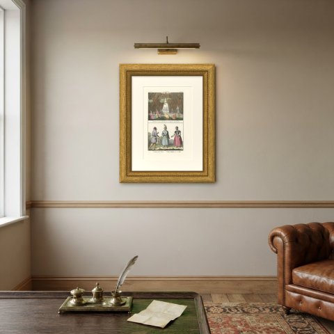 Inside a Hut of the Reindeer Lapps and Lapp Costume, Lapponia, 1842, shown framed on a wall