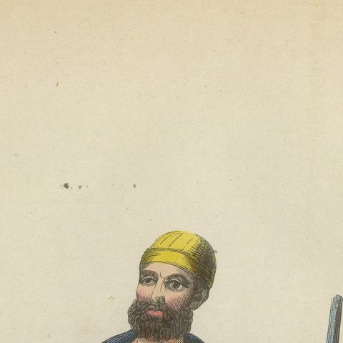 Antique Durrani Afghan Warrior Print, Hand-Colored Costume Lithograph 1852, close-up 5